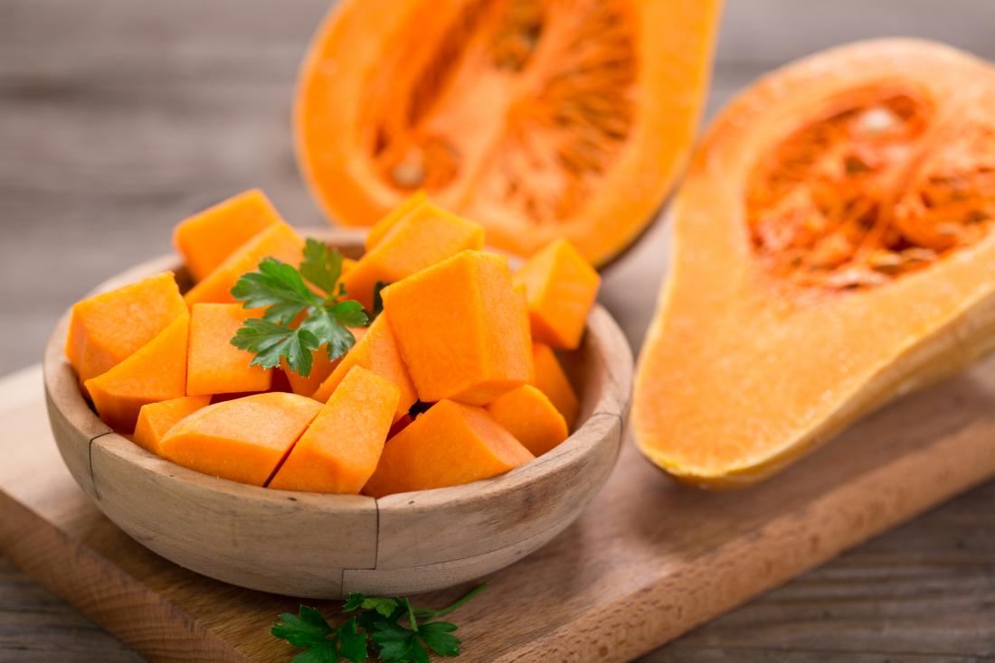 Butternut squash cut into pieces as part of the soft food diet