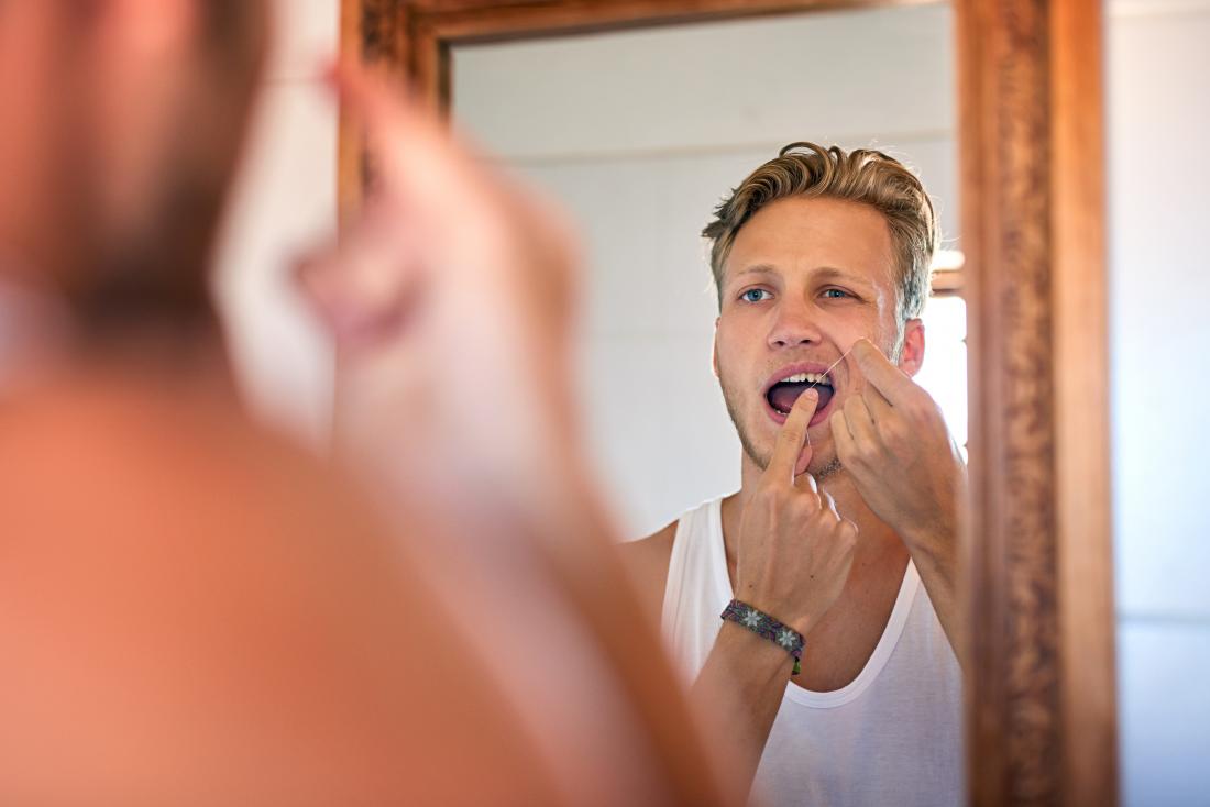 man flossing teeth