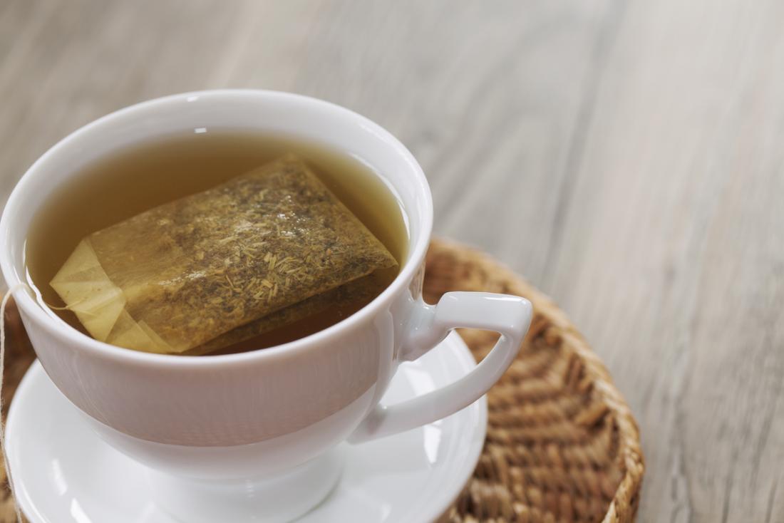 Teabag in a cup of herbal tea.